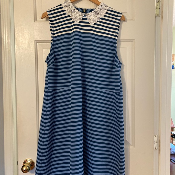 Draper James Navy and White Striped Dress with Lace Detail - Picture 4 of 13